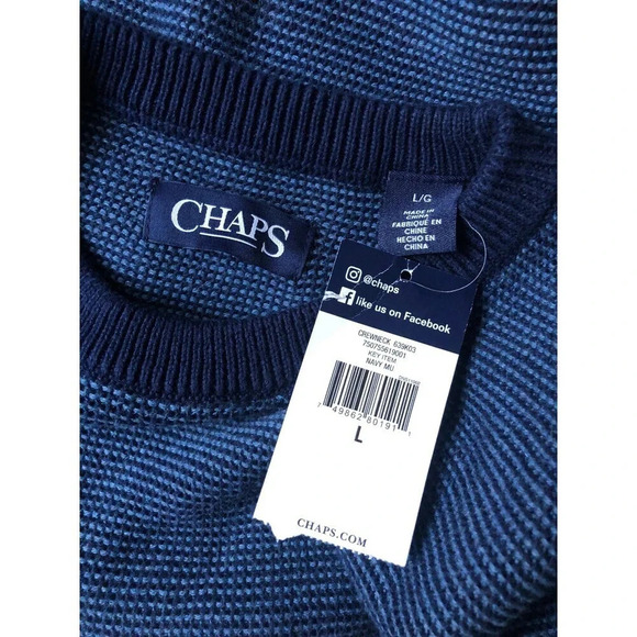 Chaps navy crewneck mens knit sweater size L NWT! - Picture 3 of 6